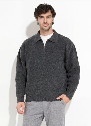 Pull col zippé chaud avec laine Gris Anthracite