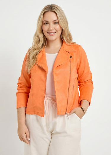 Veste de motard zippée en suédine Orange Vif