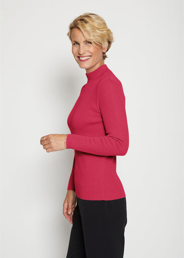 Pull col montant avec laine mérinos Framboise