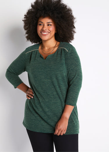 T-shirt long évasé manches 3/4 col rond Uni Vert