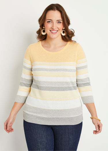 Pull maille jacquard fantaisie Raye Jaune
