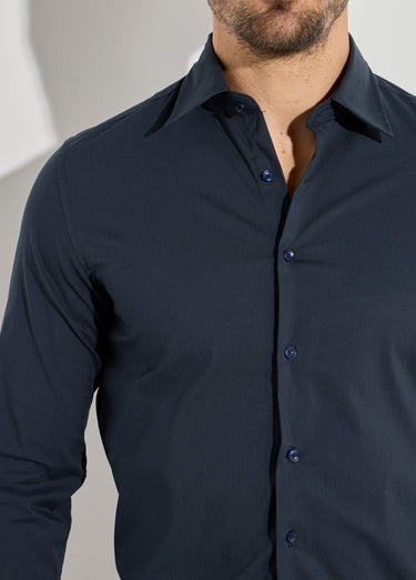 Chemise en coton stretch, col à pointes Marine