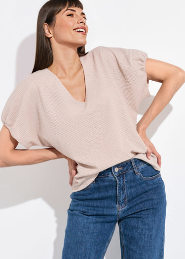 T-shirt texturé avec manches élastiquées Ficelle