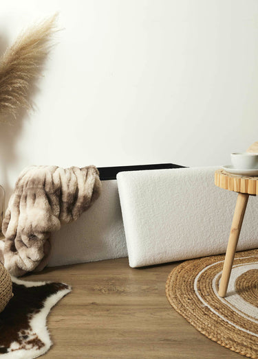 Pouf bouclette avec coffre de rangement 2B Blanc