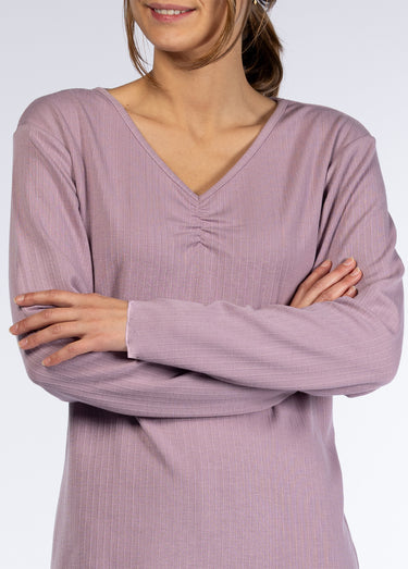 Pyjama long uni col V pointelle Violet