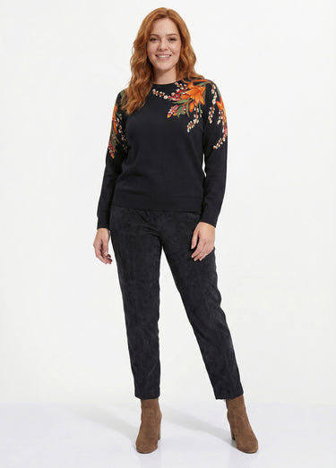 Pull chaud col rond imprimé floral manches longues Noir
