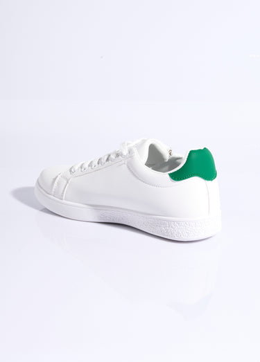 Baskets épurées à lacets, détail talon Blanc / Vert