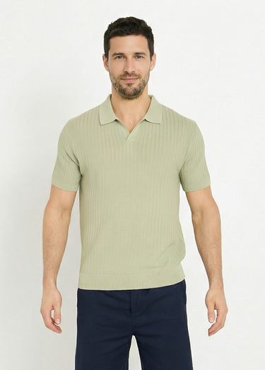 Pull fin col polo, en maille texturée Vert