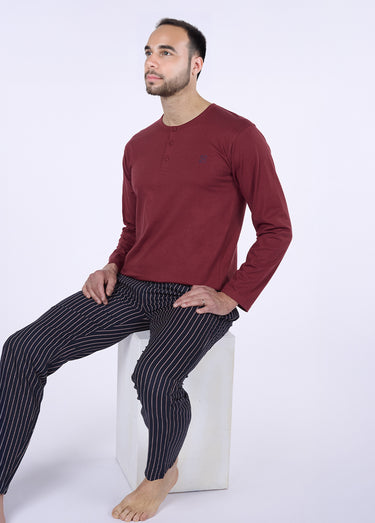 Pyjama homme 2 pièces thème rayures Bordeaux