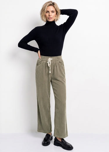 Pantalon élastique velours grosses cotes Kaki