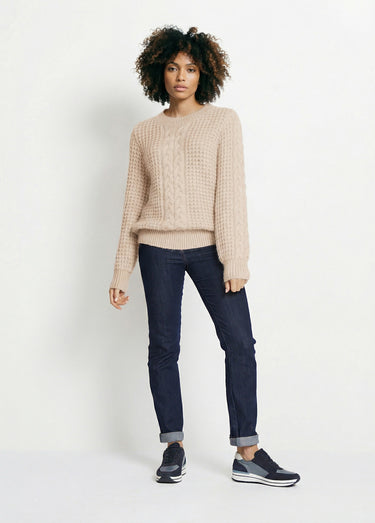 Pull chaud col rond maille moelleuse fantaisie Ficelle