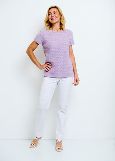 Pull-tunique tricot reliefé torsadé manches courtes Parme