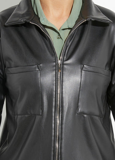 Veste zippée style motard, simili cuir Noir