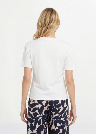 T-shirt col rond, motif cœur tissu évidé Blanc