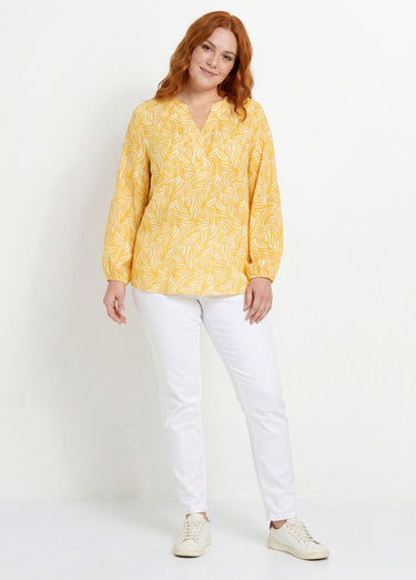 Tunique boutonnée longue manches 3/4 Jaune/Blanc