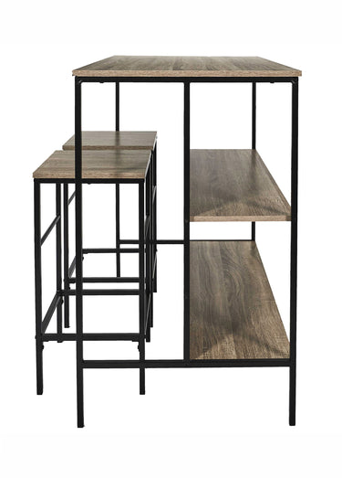 Set industriel Table ilot + 2 Tabourets  LOKA Marron/Noir