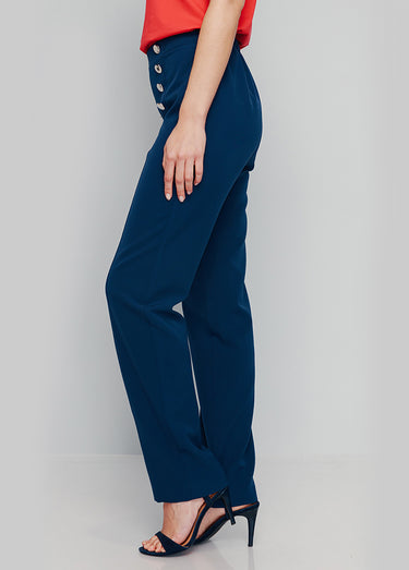 Pantalon effet pont en tissu extensible Marine