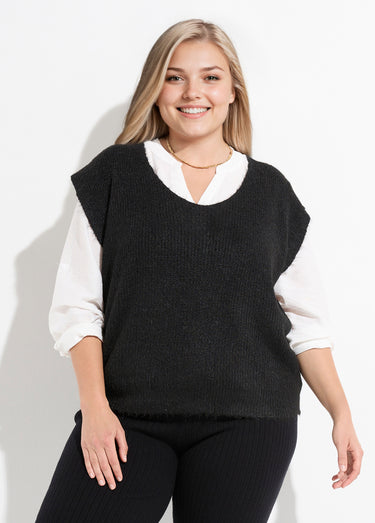 Pull sans manches chaud maille mousseuse Noir