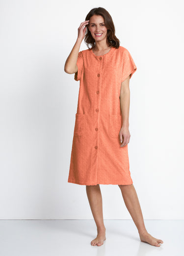 Peignoir boutonné éponge jacquard Corail