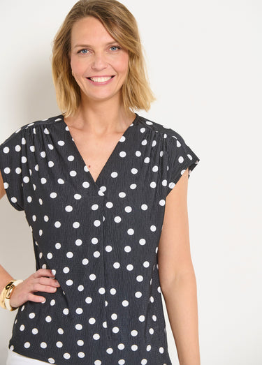 Tunique imprimé pois col V manches kimono Noir / Pois