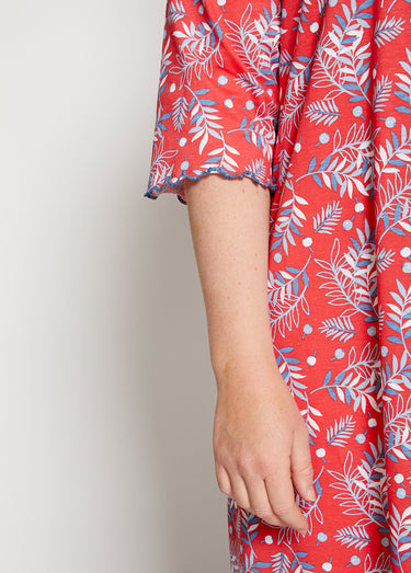 Chemise de nuit longue manches 3/4 coton imprimé Fond Rouge