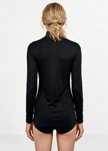 Maillot de corps col montant dentelle manches longues Noir