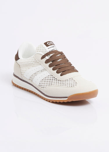 Sneakers multimatières allure vintage Beige