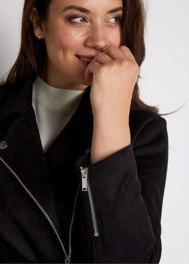 Blouson zippé court tissu suédé Noir