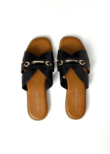 Sandales chic simili cuir, détails métal Noir