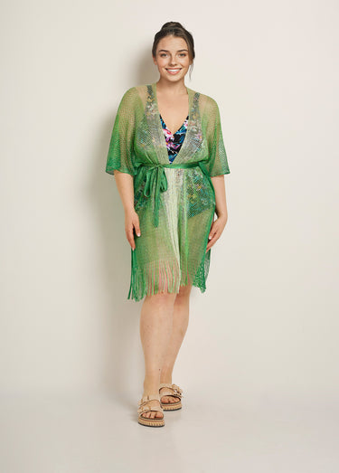 Robe de plage en maille multicolore Vert