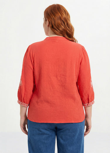 Blouse en gaze de coton avec broderies Corail
