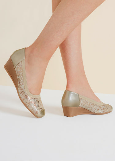 Escarpins compensés grande largeur Fantaisie Beige