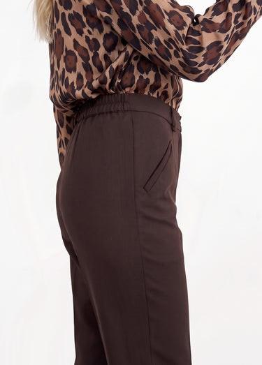 Pantalon taille semi-élastiquée droit Marron
