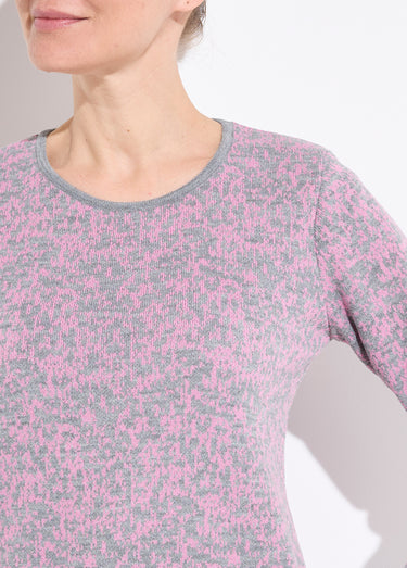 Pull jacquard col rond manches longues Rose/Gris