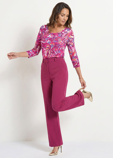 Pantalon fluide large maille stretch unie Cassis