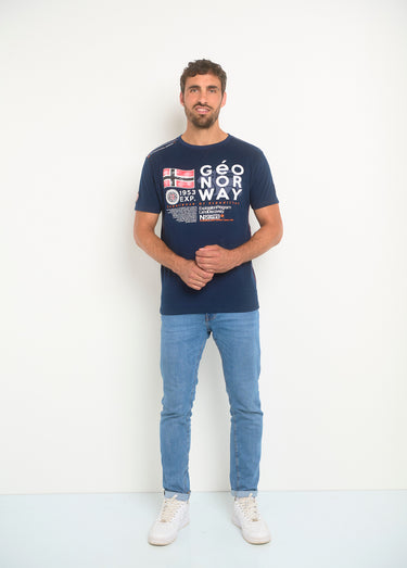T-shirt homme col rond et inscriptions Marine