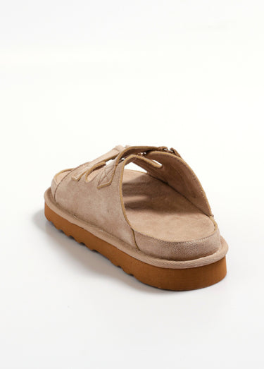 Mules suédine compensées à scratchs Beige