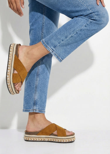 Mules brides croisées semelle plateforme Camel