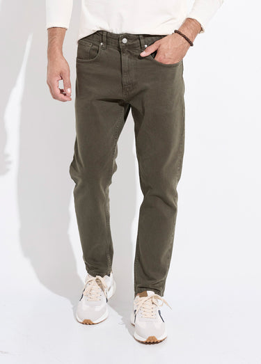 Jean 5 poches denim foncé, coupe droite Kaki