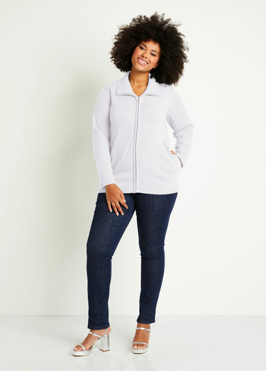 Gilet zippé long uni col montant Blanc