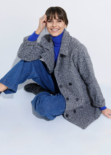 Caban long uni façon laine bouclée Gris Chine