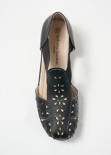 Sandales compensées en cuir élastiquées Noir