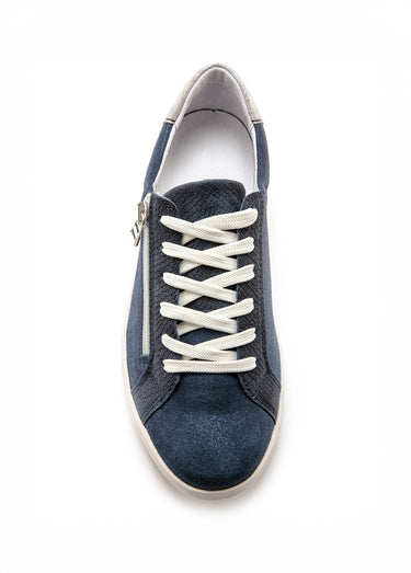 Baskets cuir lacets et zip, semelle confort Bleu