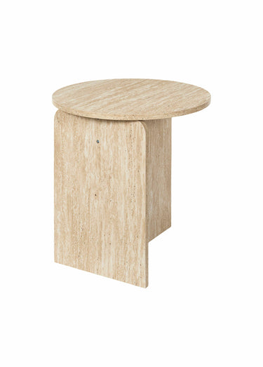 Table d'appoint design, effet pierre Blanc/Beige