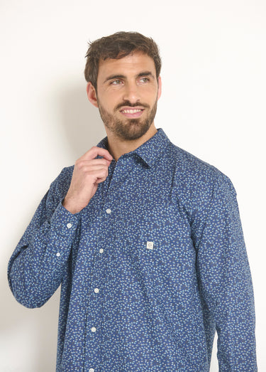 Chemise fantaisie en coton imprimé Marine