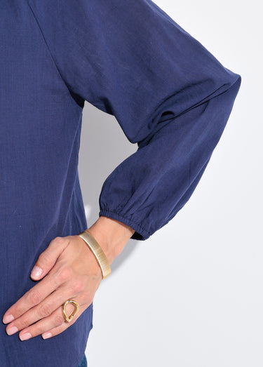 Blouse ample col V fantaisie lien à nouer Marine