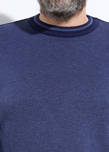 Pull col rond maille caviar coton Bleu