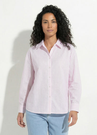 Chemisier rayé manches longues Rose / Blanc