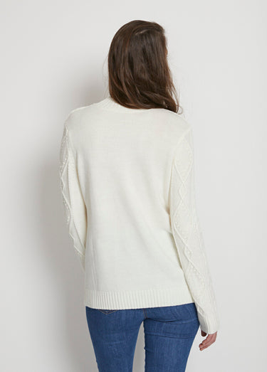 Pull chaud court col montant torsades Ecru