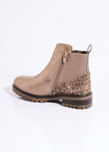 Boots zippées plates talon sequins Taupe